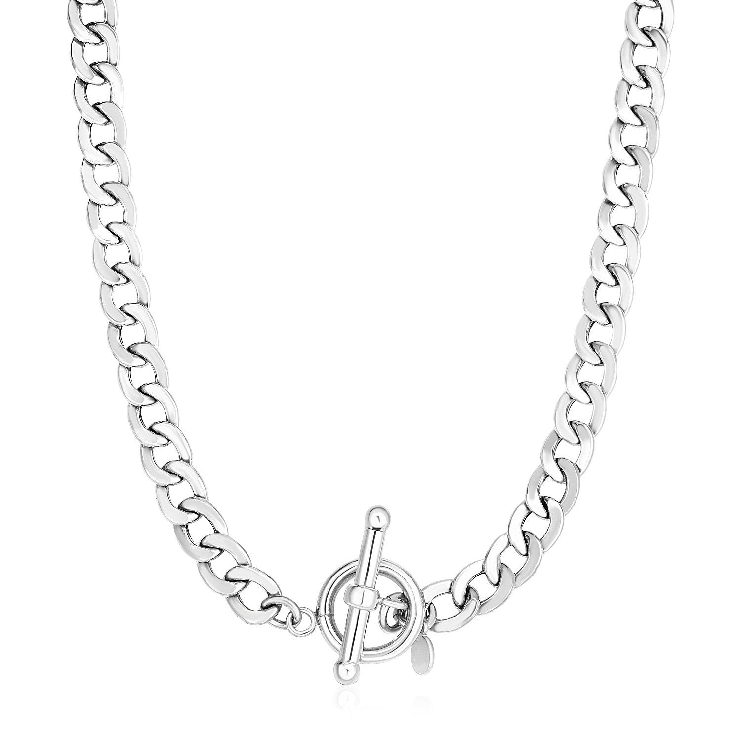Sterling Silver Polished Wide Link Toggle Necklace in a sleek high-contrast midnight luxury editorial style